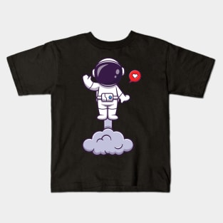 Astronaut Launching On Space And Waving Hand Cartoon Kids T-Shirt